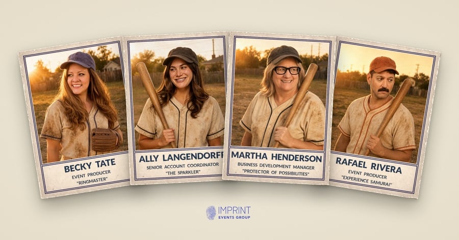 A collection of employee trading cards that feature their image and some personal details
